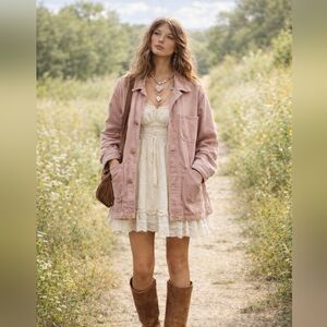 Zara Dusty Pink Denim Chore Shacket | Sz L| Cottagecore, Chore, Barn, Cabincore